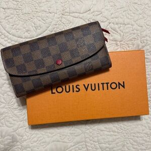 Louis Vuitton Damier Ebene Wallet with Red Accents